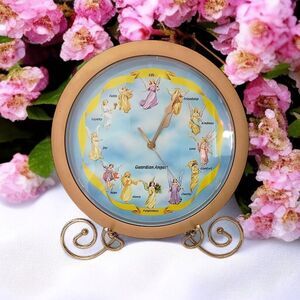 Guardian Angel Wall Clock NO CHIMES Battery Operated Religious Kids Room Vintage